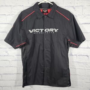 Victory Motorcycle Button Up Mechanics Shirt, Mens Size Small - Biker Red Black